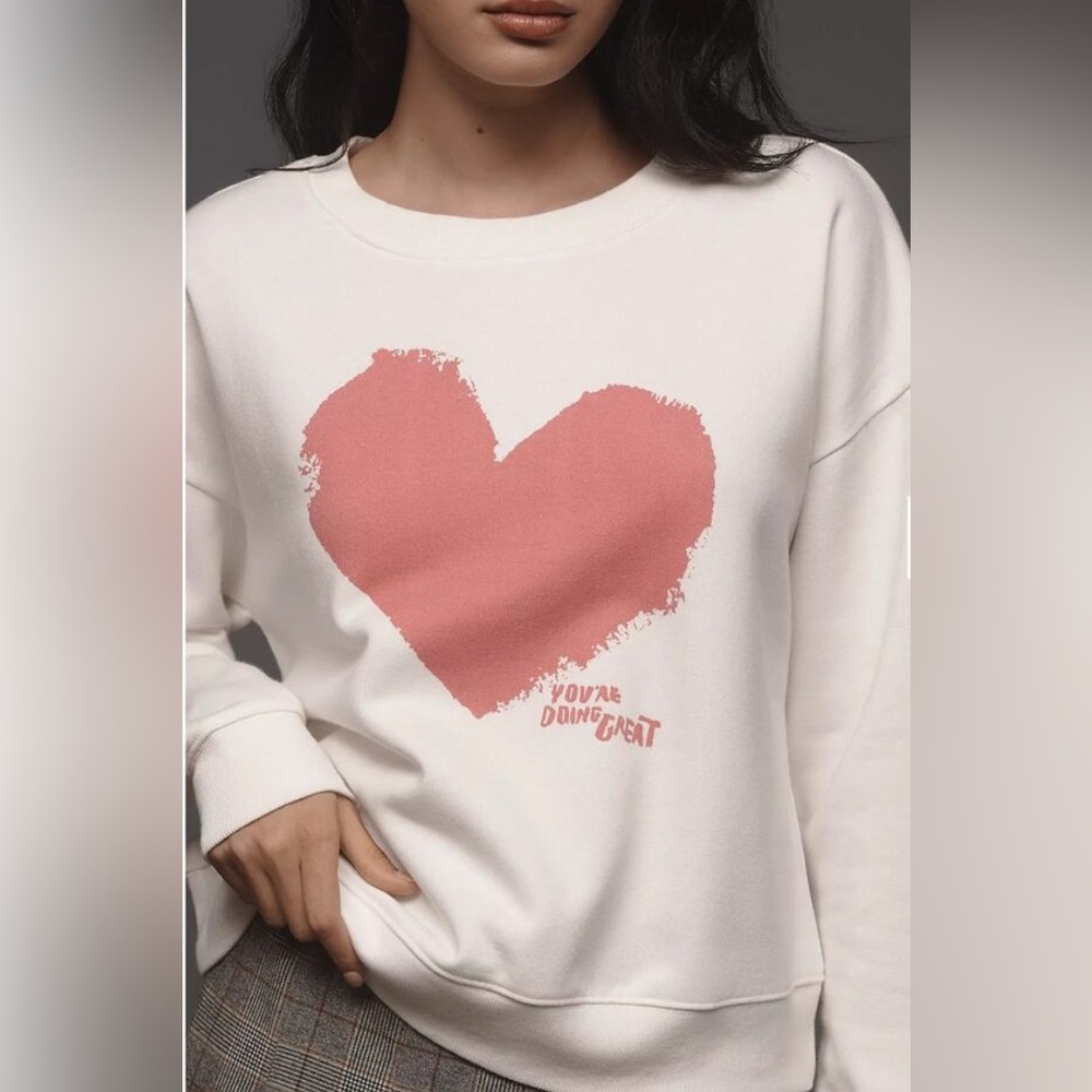 Maeve x Chiara Perano Pink Heart Sweatshirt for Anthroplogie